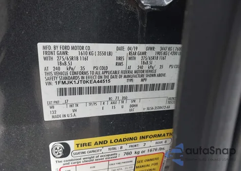 2019 Ford Expedition Max Xlt z USA, uszkodzony, nr VIN 1FMJK1JT0KEA44515